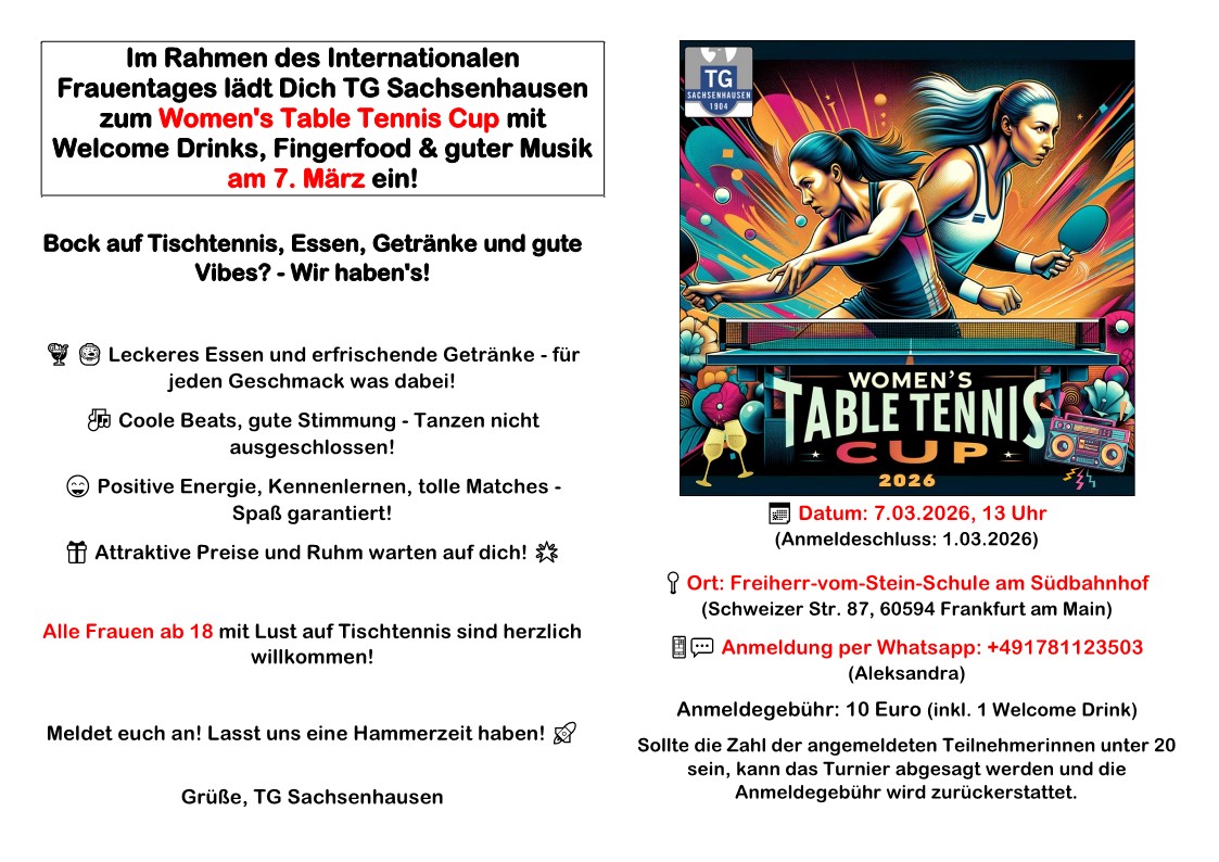 Flyer zum Frauen Tischtennis Cup
